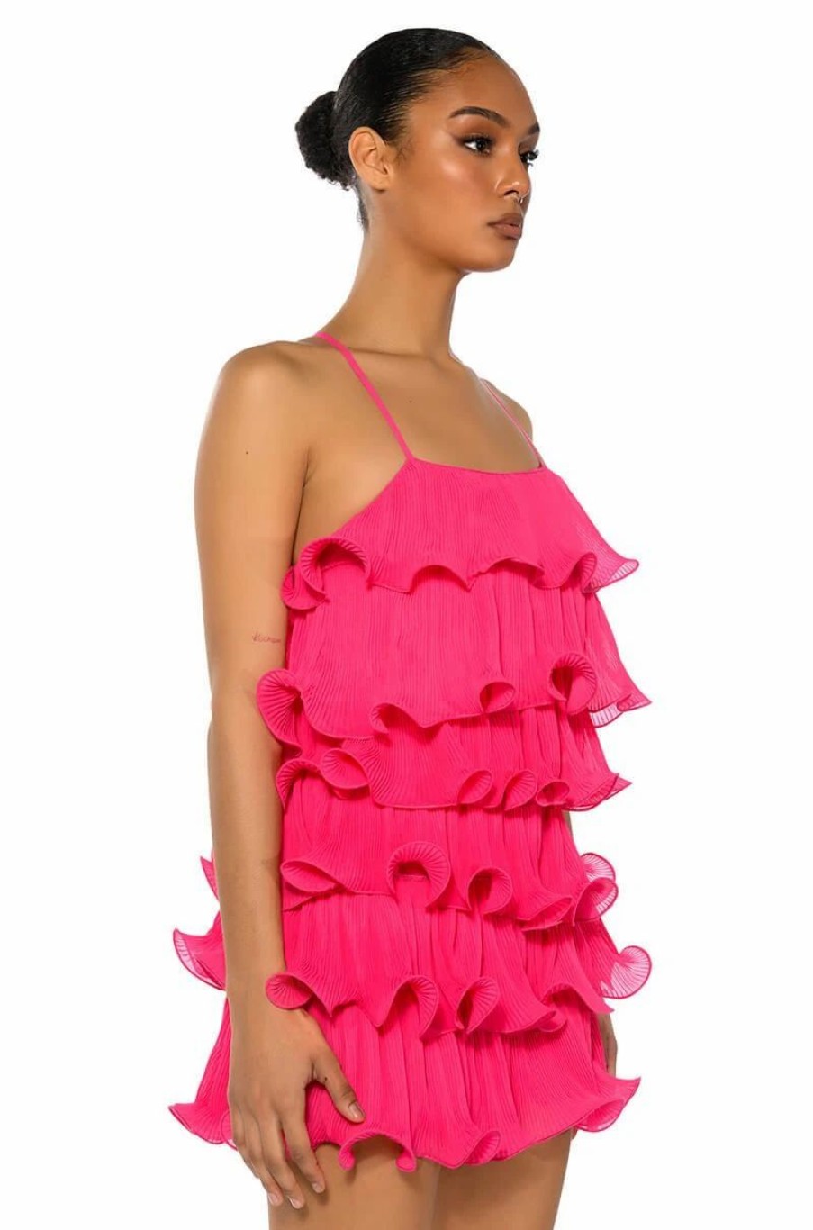 Party Dresses * | Sweetie Pleated Ruffle Sleeveless Mini Dress Fuchsia