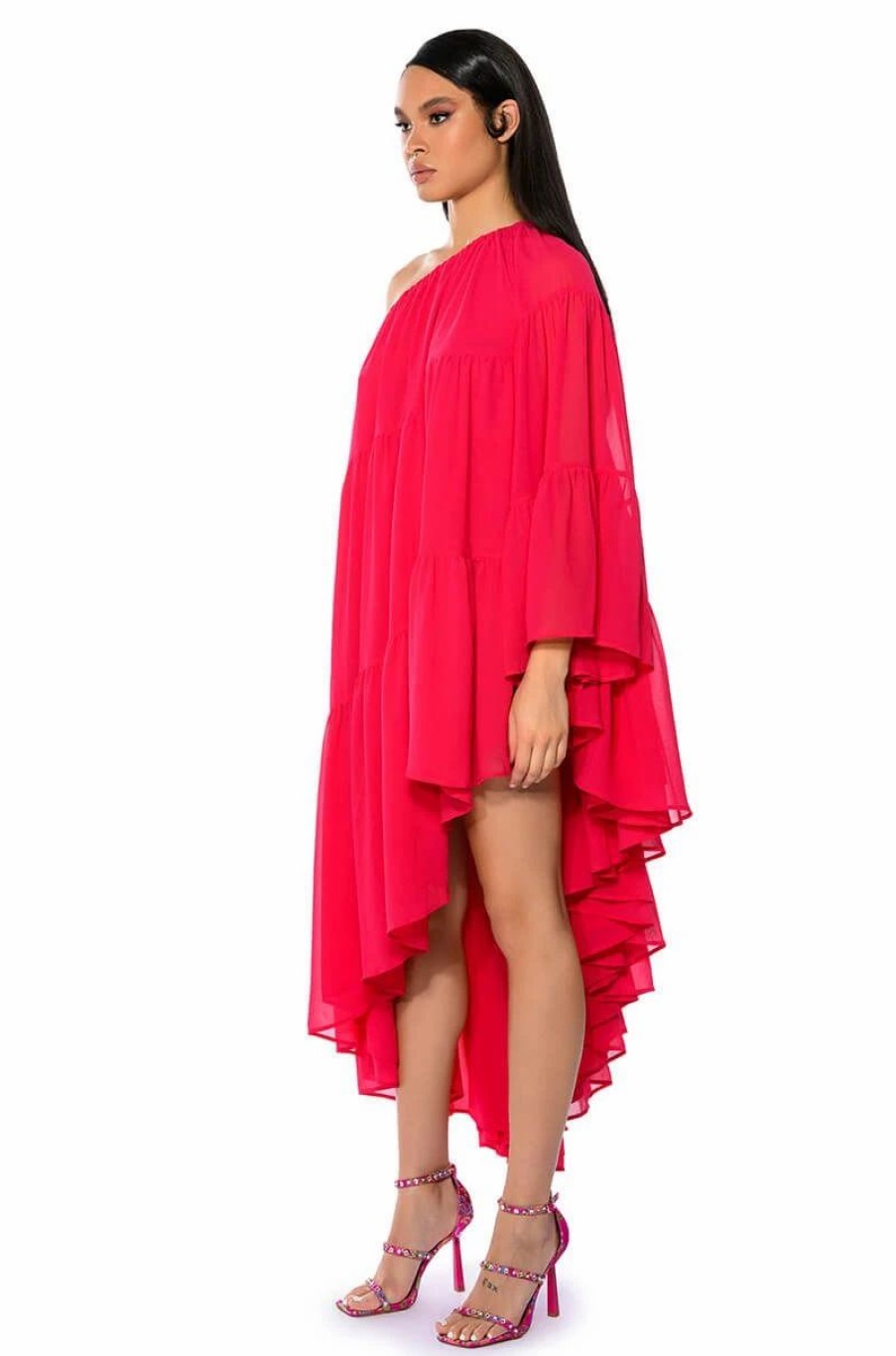 Maxi Dresses * | Harlow One Shoulder Asymmetrical Maxi Dress Pink