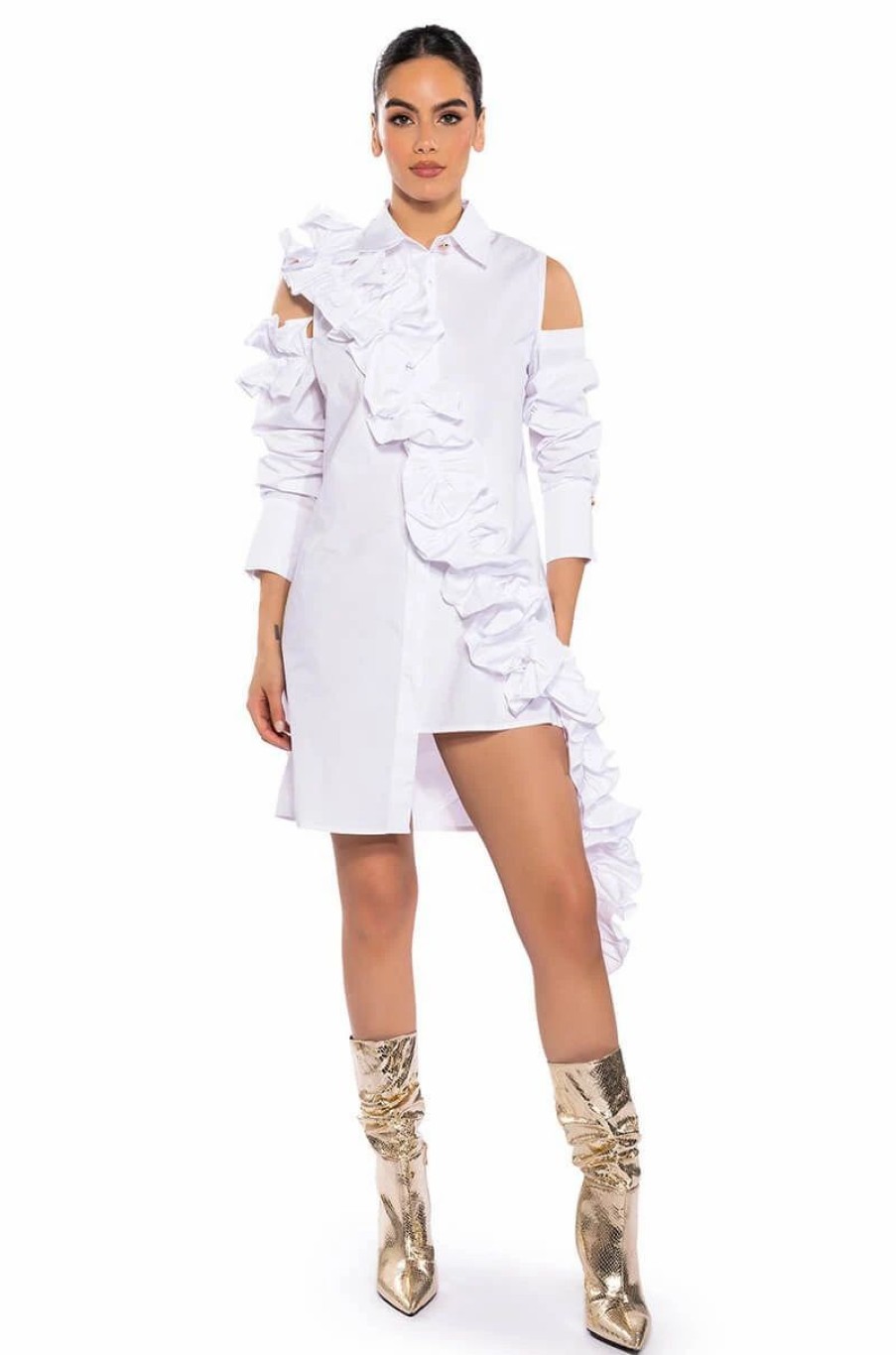 Sexy Dresses * | No Rest Mini Cutout Shirt Dress White