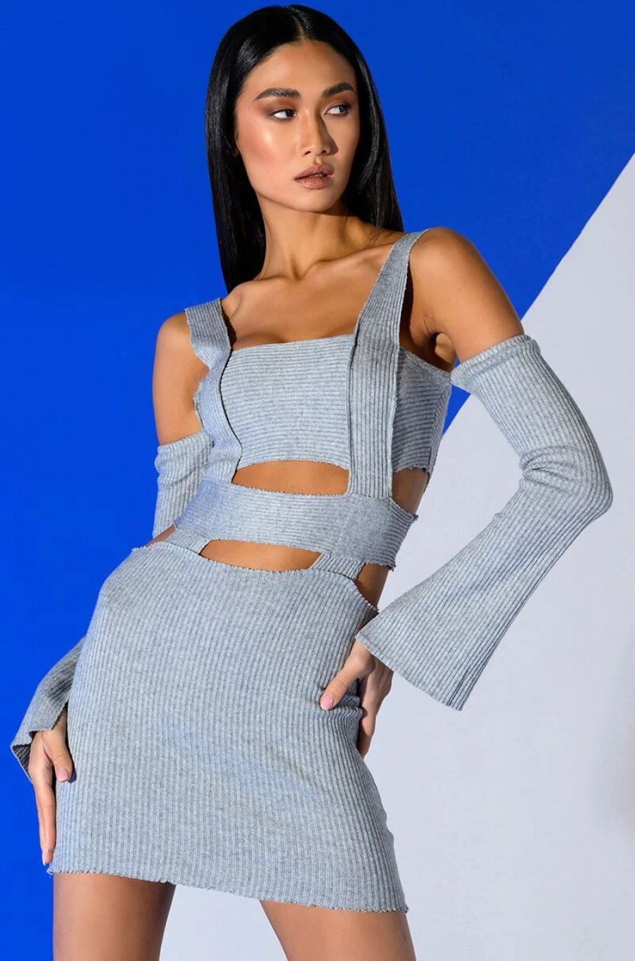 Sexy Dresses * | Alicia Knit Cut Out Mini Dress Heather Grey