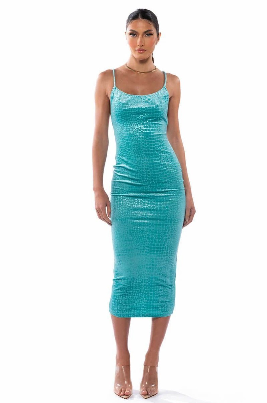 Sexy Dresses * | Never Forget Shimmer Midi Dress Turquoise