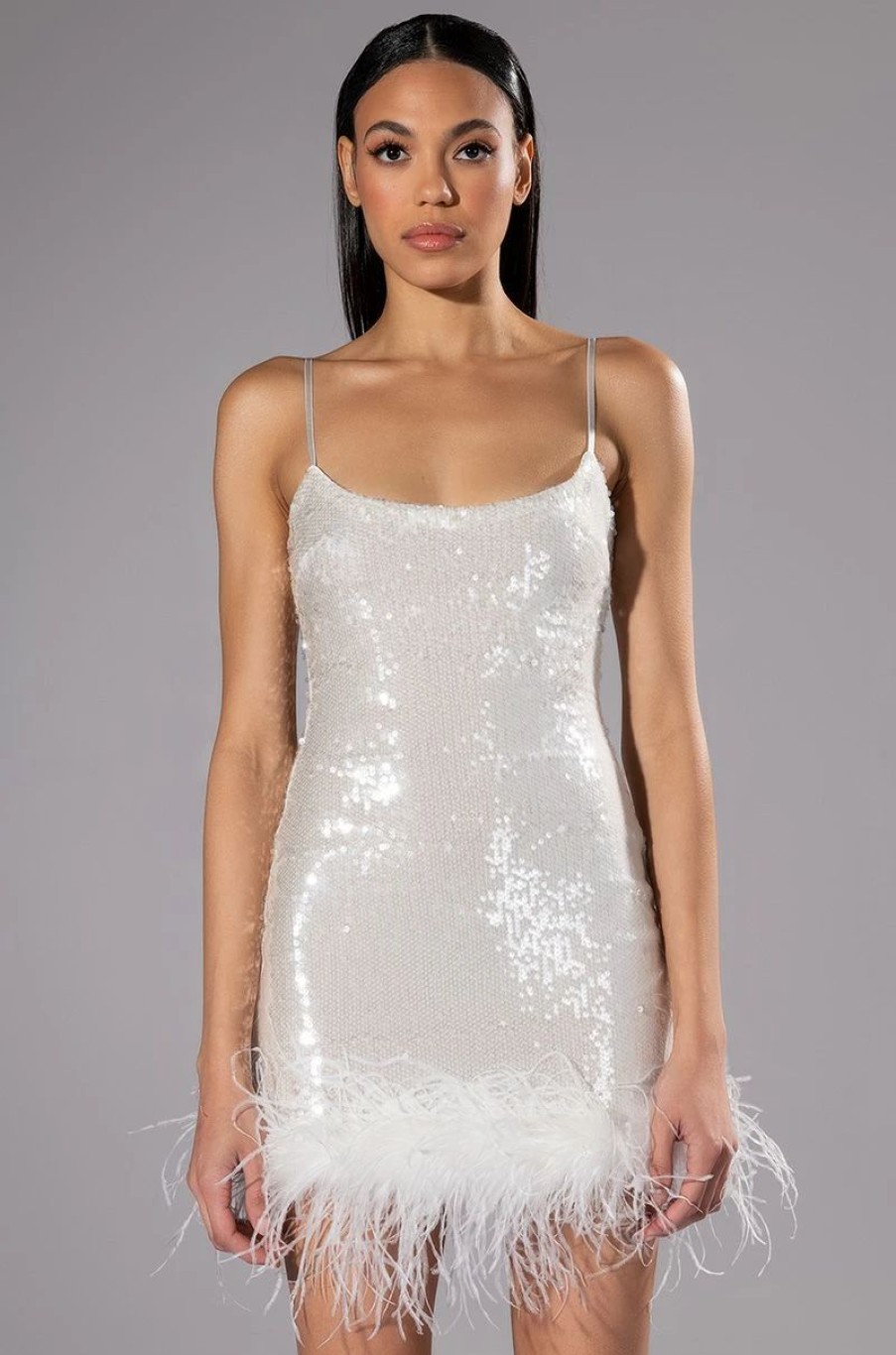 Party Dresses * | Move All Night Sequin Feather Trim Mini Dress White