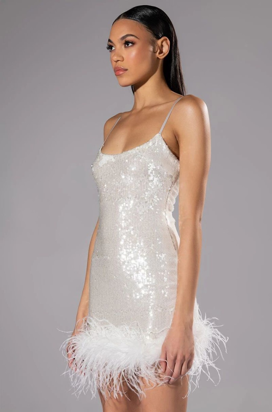 Party Dresses * | Move All Night Sequin Feather Trim Mini Dress White