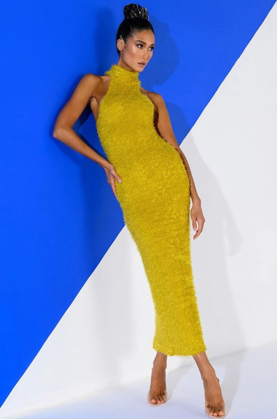 Maxi Dresses * | On We Go Textured Maxi Dress In Chartreuse Dark Yellow