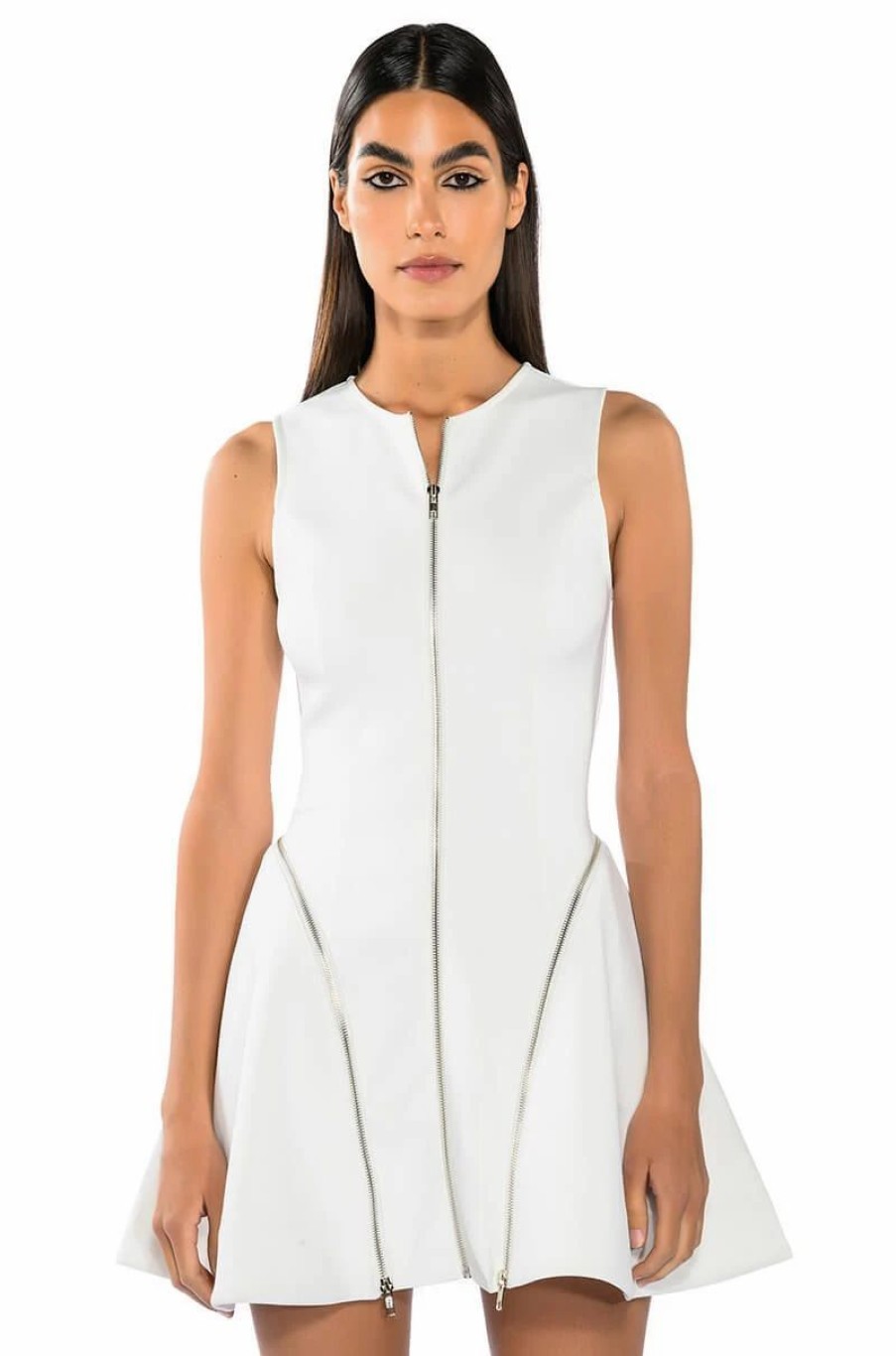 Mini Dresses * | Feeling Like A Ten Zipper Mini Dress White