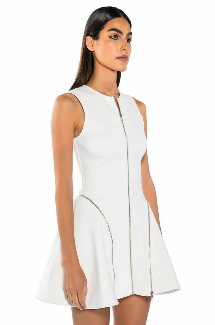 Mini Dresses * | Feeling Like A Ten Zipper Mini Dress White