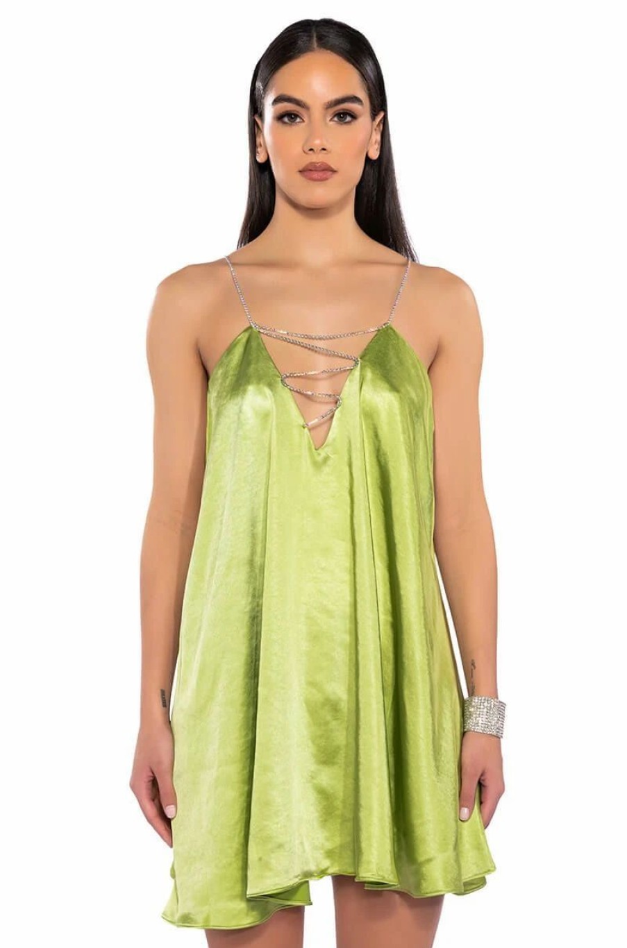 Sexy Dresses * | Inez Sleeveless Trapeze Mini Dress Lime