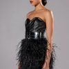 Party Dresses * | Malia Faux Leather Feather Skirt Strapless Mini Dress Black