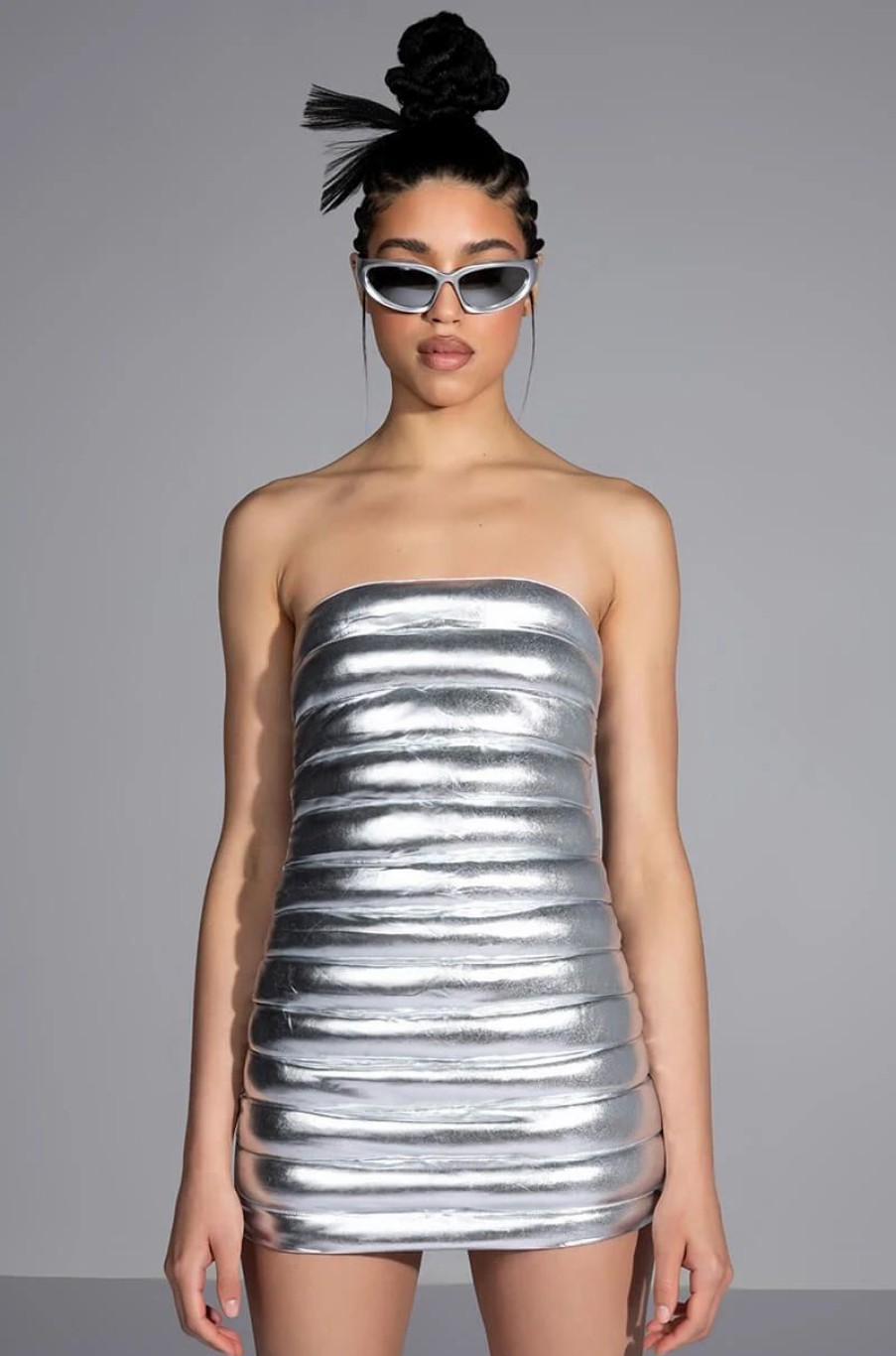 Party Dresses * | Cosmic Love Strapless Mini Dress Silver