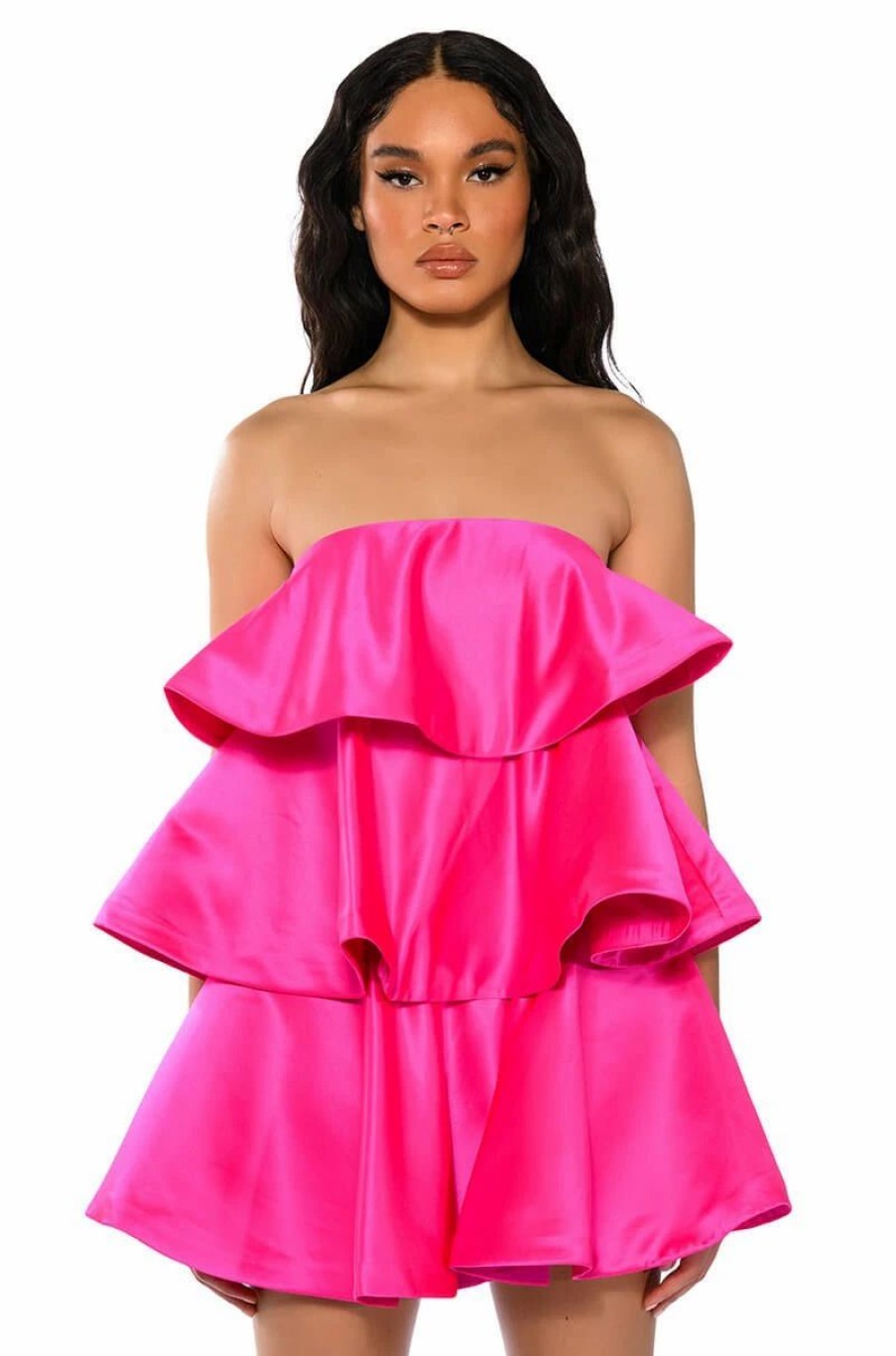 Party Dresses * | Center Of Attention Layered Mini Dress Fuchsia