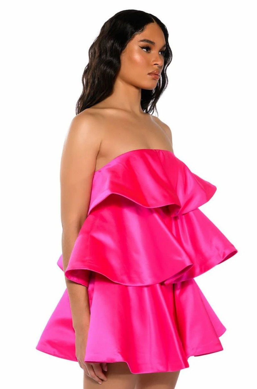 Party Dresses * | Center Of Attention Layered Mini Dress Fuchsia