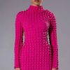 Mini Dresses * | Sultry Long Sleeve Mock Neck Cut Out Mini Dress Fuchsia