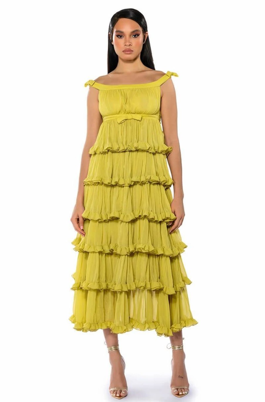 Maxi Dresses * | Like A Painting Tiered Maxi Dress Lime