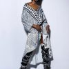 Maxi Dresses * | Kona Printed High Low Kaftan Maxi Dress Black White