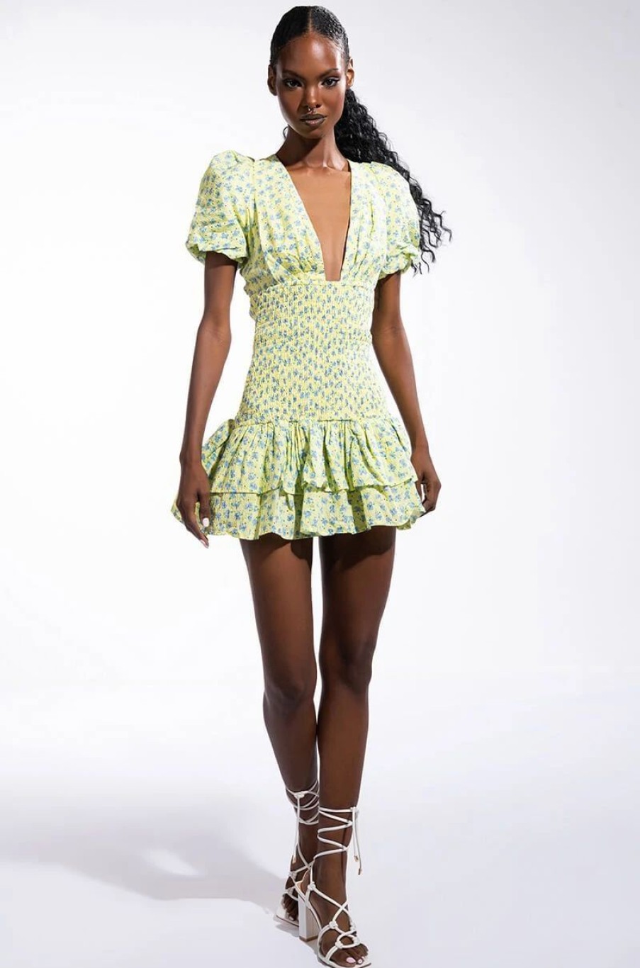 Mini Dresses * | Sungoddess Floral Print Dress Yellow