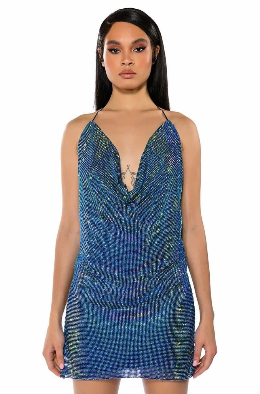 Sexy Dresses * | Exceptional Chainmail Mini Dress Royal Blue