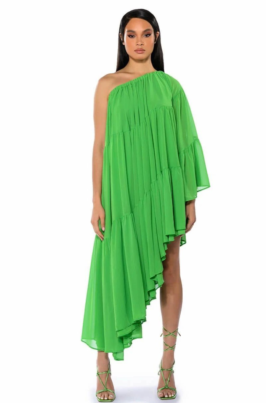 Maxi Dresses * | Harlow One Shoulder Asymmetrical Maxi Dress Green