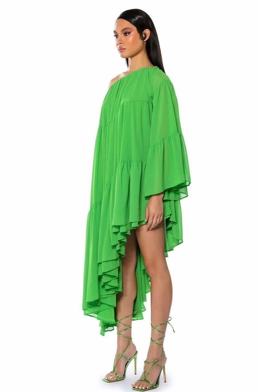 Maxi Dresses * | Harlow One Shoulder Asymmetrical Maxi Dress Green