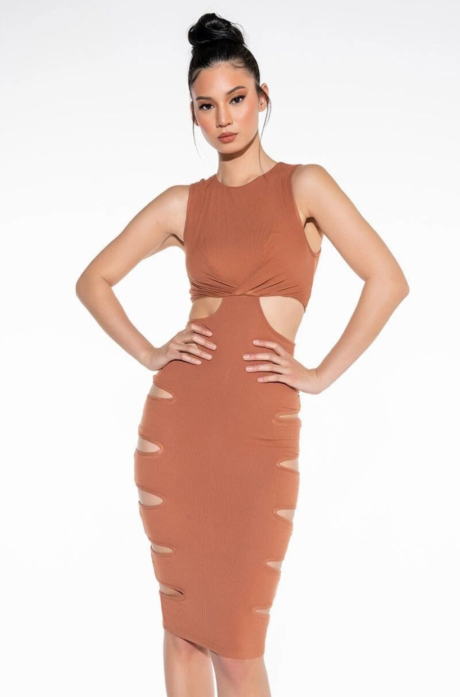 Sexy Dresses * | Good Intentions Midi Dress With Waist Cutouts Brown