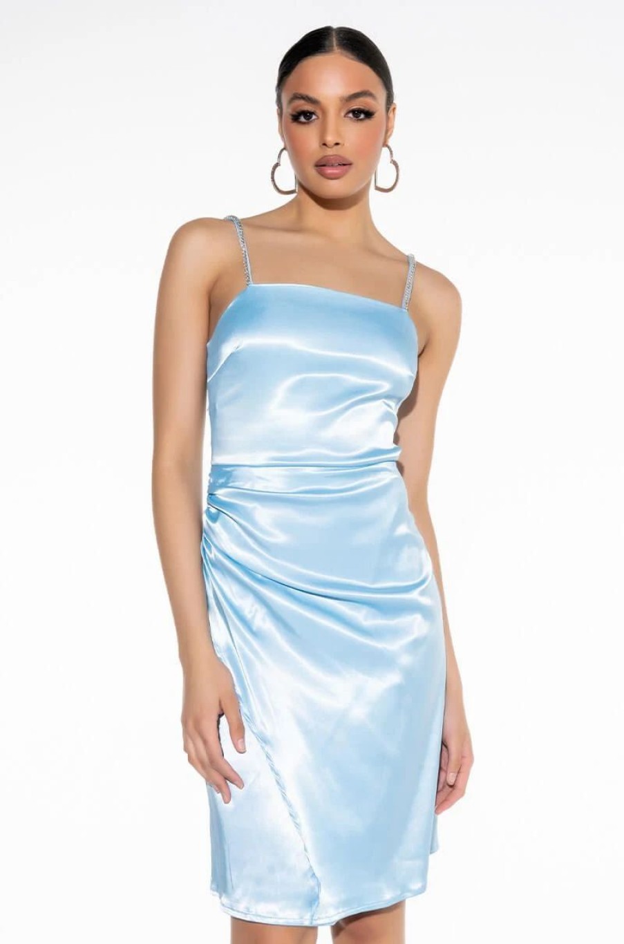 Mini Dresses * | Wrap It Up Satin Side Slit Mini Dress