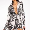 Mini Dresses * | She'S Dangerous Low V Mini Dress Ivory Multi