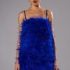 Mini Dresses * | Anything And Everything Strapless Feather Mini Dress Blue