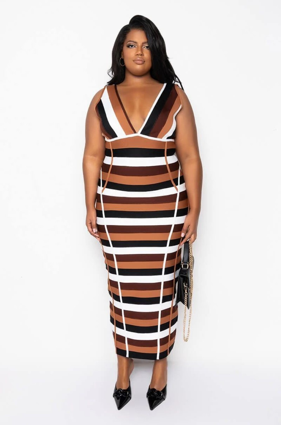 Sexy Dresses * | Plus Better Than The Hype Bandage Midi Dress Black Multi