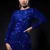 Party Dresses * | Diva Long Sleeve Mini Dress Royal Blue