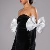 Party Dresses * | Shes Fancy Mini Dress With Glove And Bow Arm Accents Black White