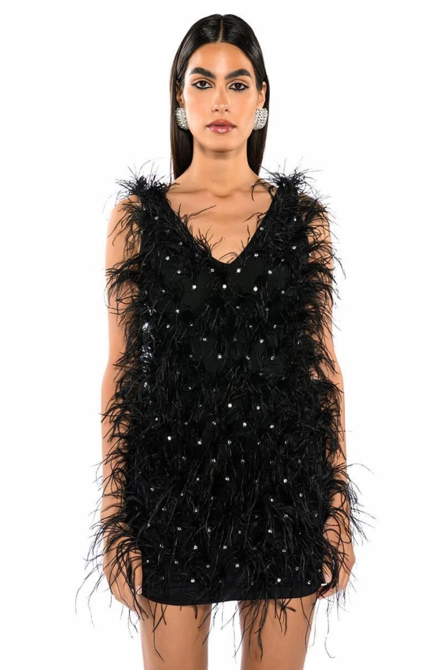 Party Dresses * | Rendezvous Sleeveless Feather Mini Dress Black