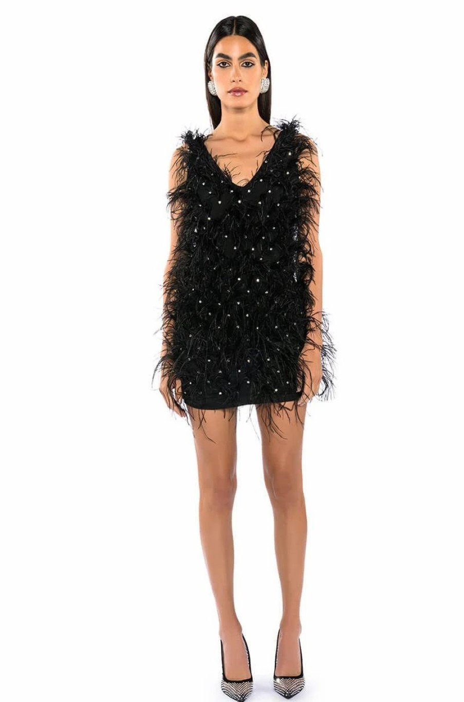 Party Dresses * | Rendezvous Sleeveless Feather Mini Dress Black