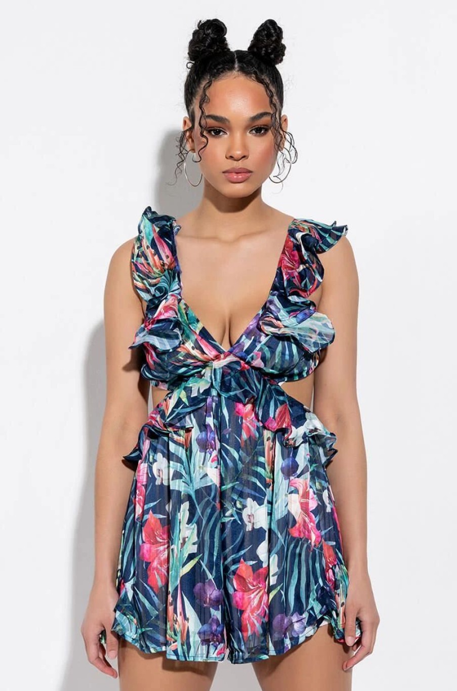 Mini Dresses * | Brunch Alert Ruffle Mini Dress Blue Multi