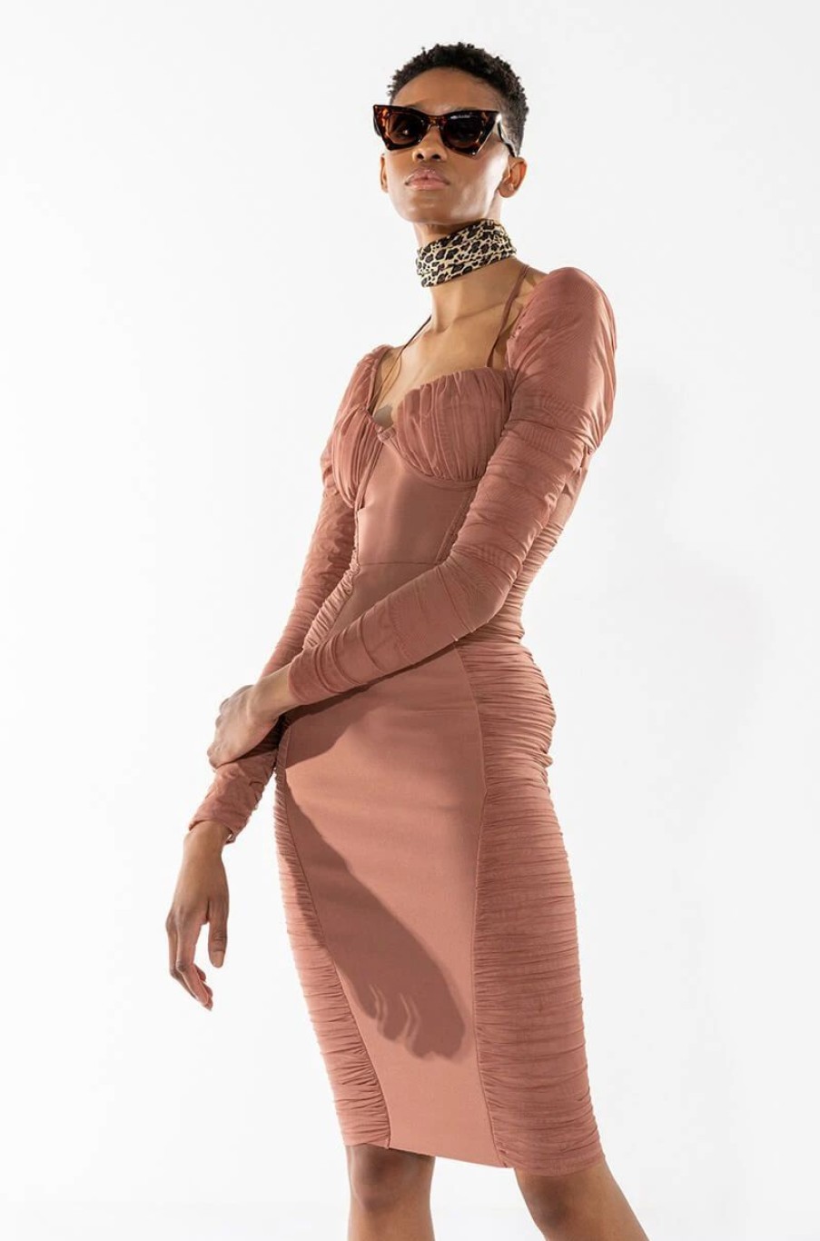 Sexy Dresses * | Perfect Places Bandage Long Sleeve Midi Dress Mauve