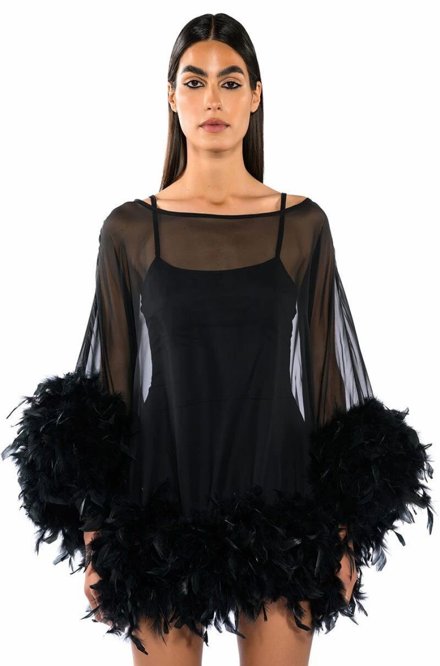 Mini Dresses * | That Va Va Voom Long Sleeve Sheer Trapeze Dress