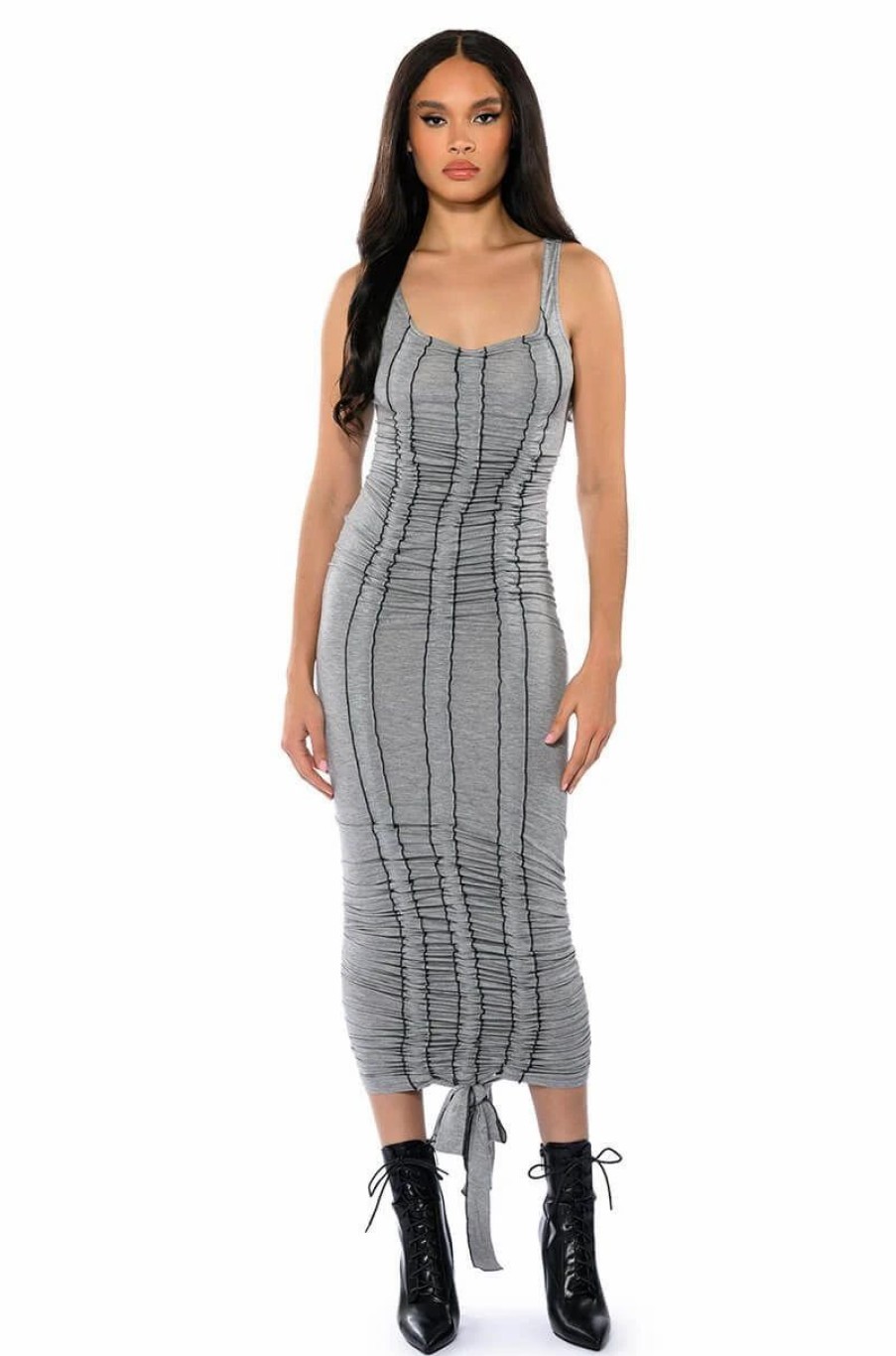 Maxi Dresses * | Take Me Away Cinched Maxi Dress Black Grey