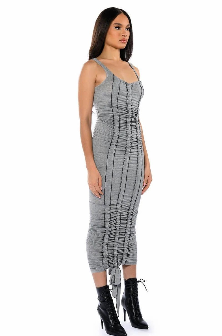 Maxi Dresses * | Take Me Away Cinched Maxi Dress Black Grey