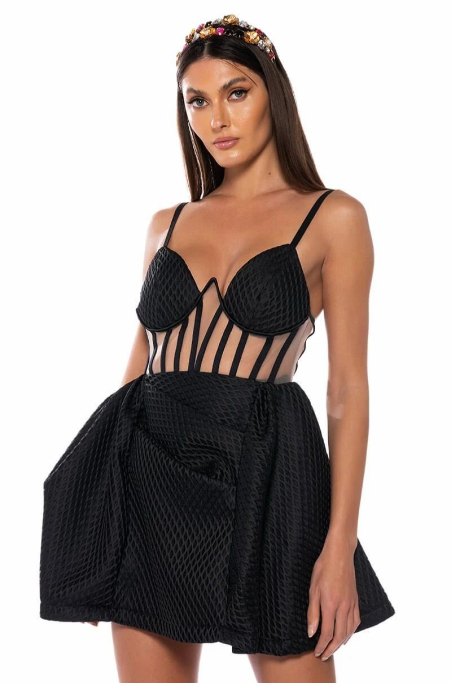 Sexy Dresses * | Zoey Corset Fit And Flare Sleeveless Mini Dress Black