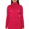 Sexy Dresses * | Beautiful Soul Bubble Stretch Long Sleeve Mini Dress Fuchsia