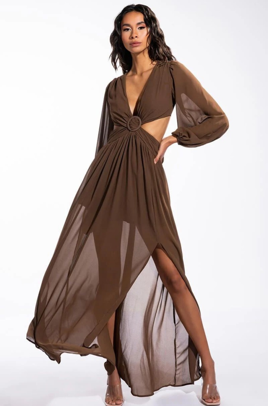 Maxi Dresses * | Days Like This Maxi High Slit Dress Brown