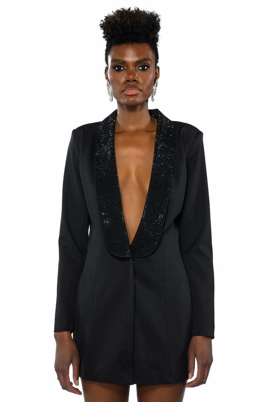 Mini Dresses * | Prettiest Problem Embellished Deep V Blazer Mini Dress