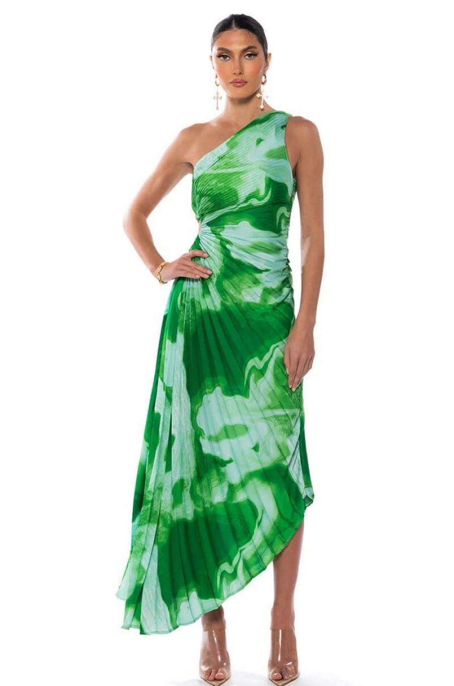 Sexy Dresses * | Valerie One Shoulder Maxi Dress Green