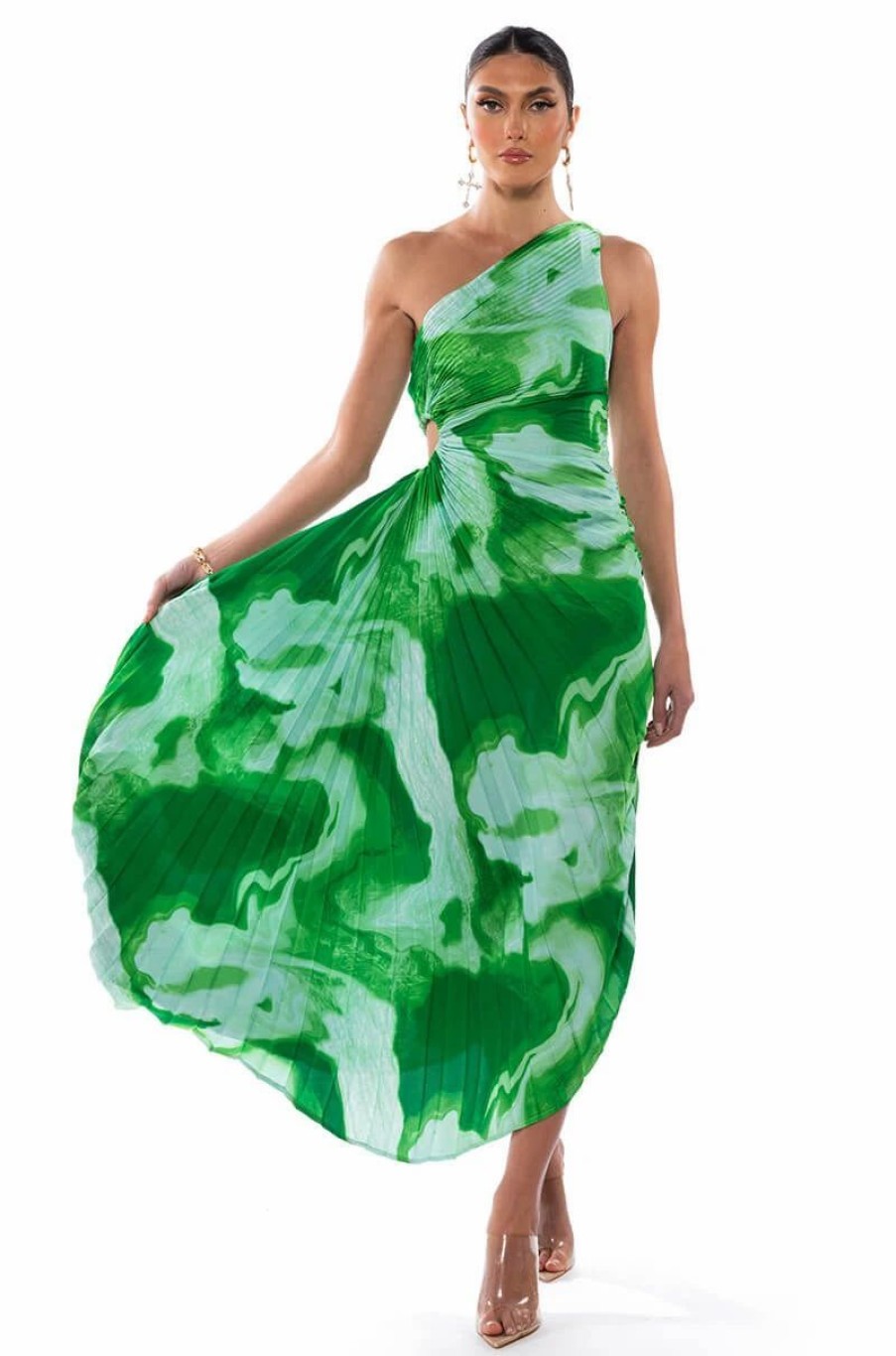 Sexy Dresses * | Valerie One Shoulder Maxi Dress Green