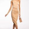 Sexy Dresses * | You Want It I Got In One Sleeve Ruched Midi Dress Light Brown