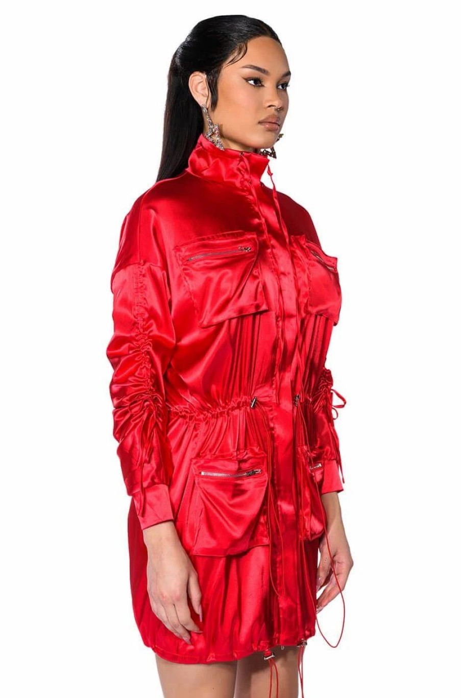 Party Dresses * | On The Road Satin Utility Mini Dress Red