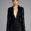 Mini Dresses * | Ultra Lux Faux Leather Button Down Mini Dress Black