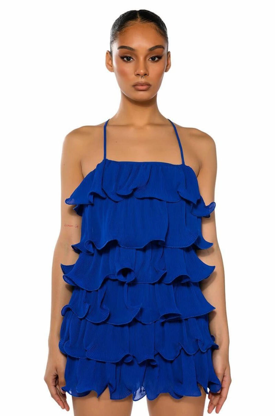 Party Dresses * | Sweetie Pleated Ruffle Sleeveless Mini Dress Blue