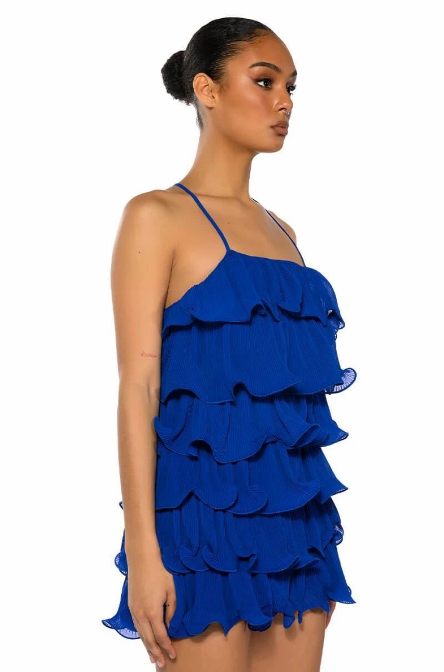 Party Dresses * | Sweetie Pleated Ruffle Sleeveless Mini Dress Blue