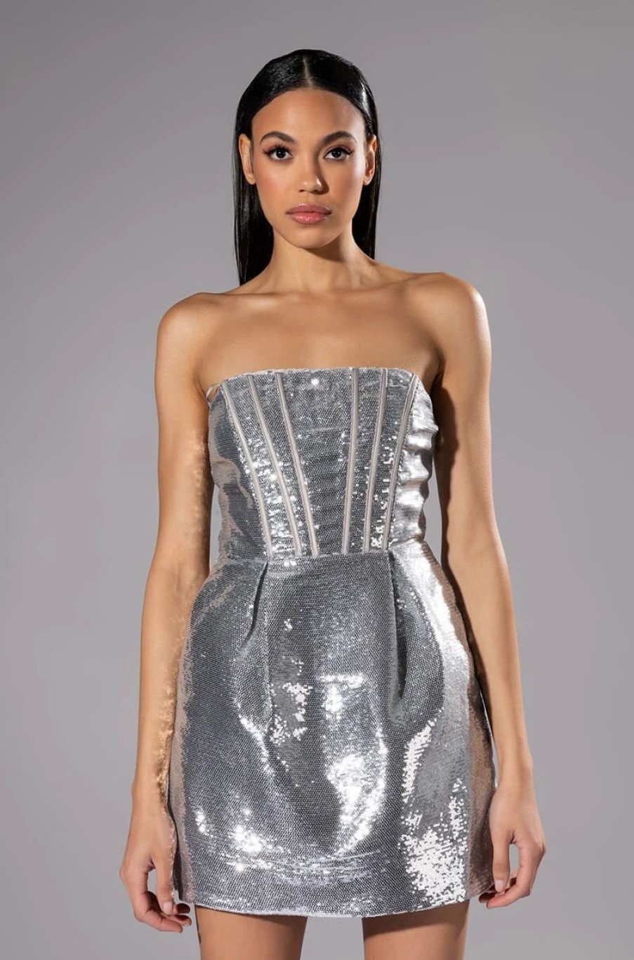 Sexy Dresses * | Ready To Party Sequin Strapless Mini Dress Silver