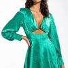 Sexy Dresses * | Ocean Drive Long Sleeve Cutout Satin Mini Dress Green