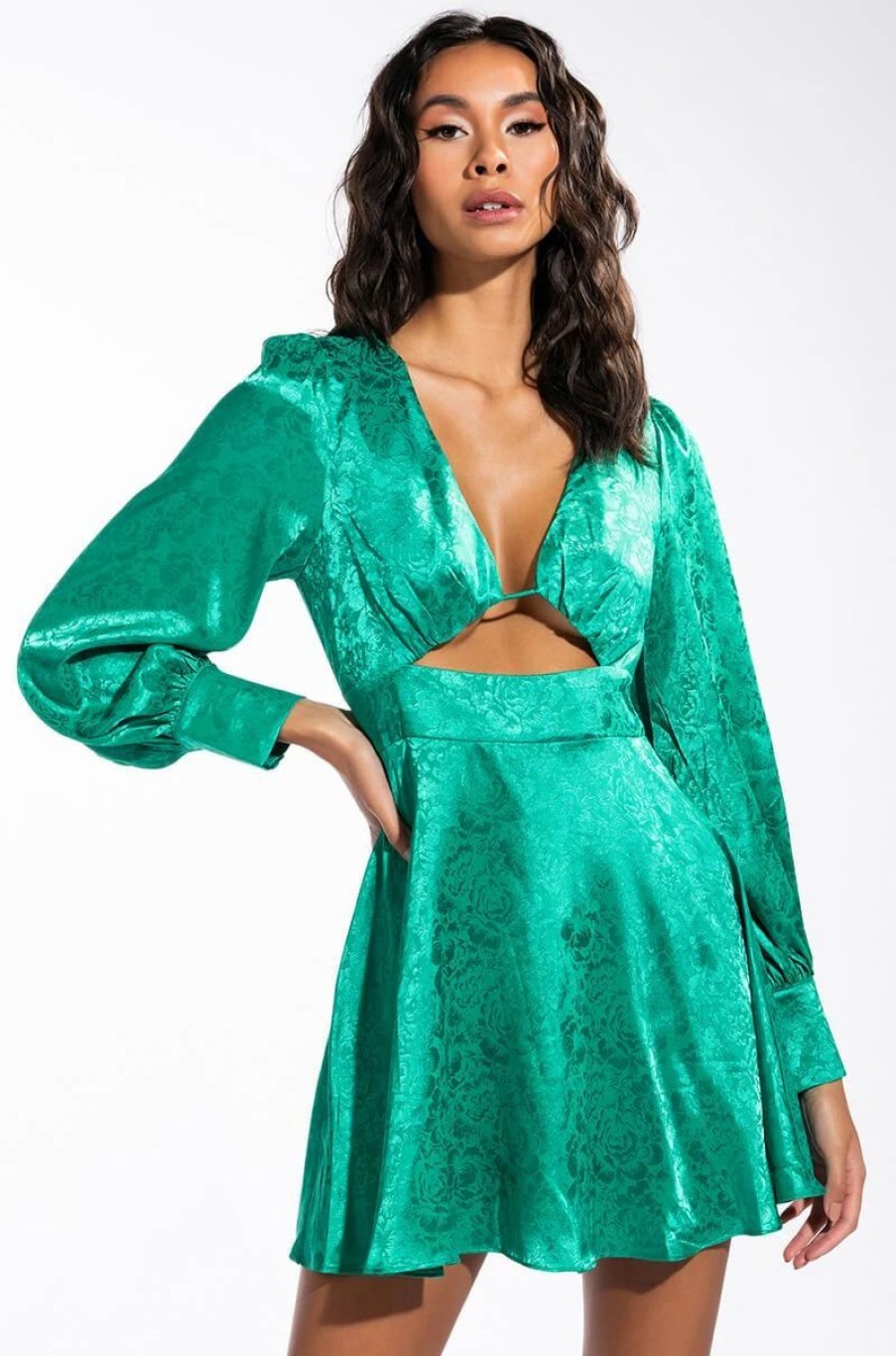 Sexy Dresses * | Ocean Drive Long Sleeve Cutout Satin Mini Dress Green